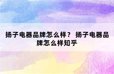 扬子电器品牌怎么样？ 扬子电器品牌怎么样知乎